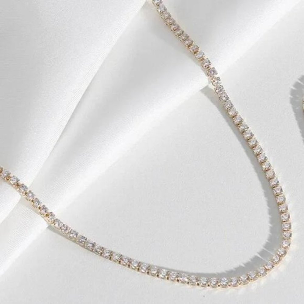 NEW 14K GOLD DIAMOND CHOKER TENNIS CHAIN NECKLACE, NICE NECKLACE, CUTE NECKLACE - Picture 7 of 7